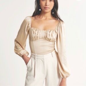 NWT Abercrombie & Fitch Satin Champagne Puff Sleeve Corset Blouse